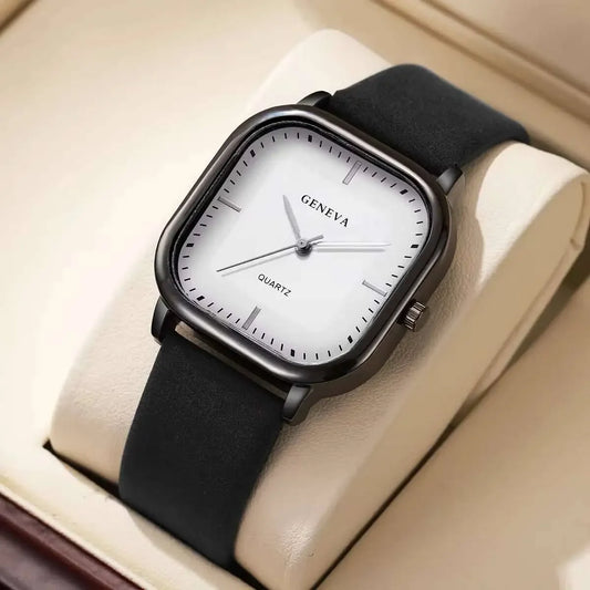 Luckacco Fashion Square Dial Men Watch Minimalist Casual Leather Strap Quartz Wristwatch Man Clock Relogios Masculino (Without Box)