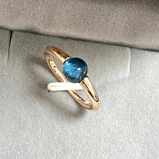 Luckacco 6mm Simple Round Ring Starry Sky Style Ring Blue Crystal Ring For Women Fashion Jewelry Party Gift