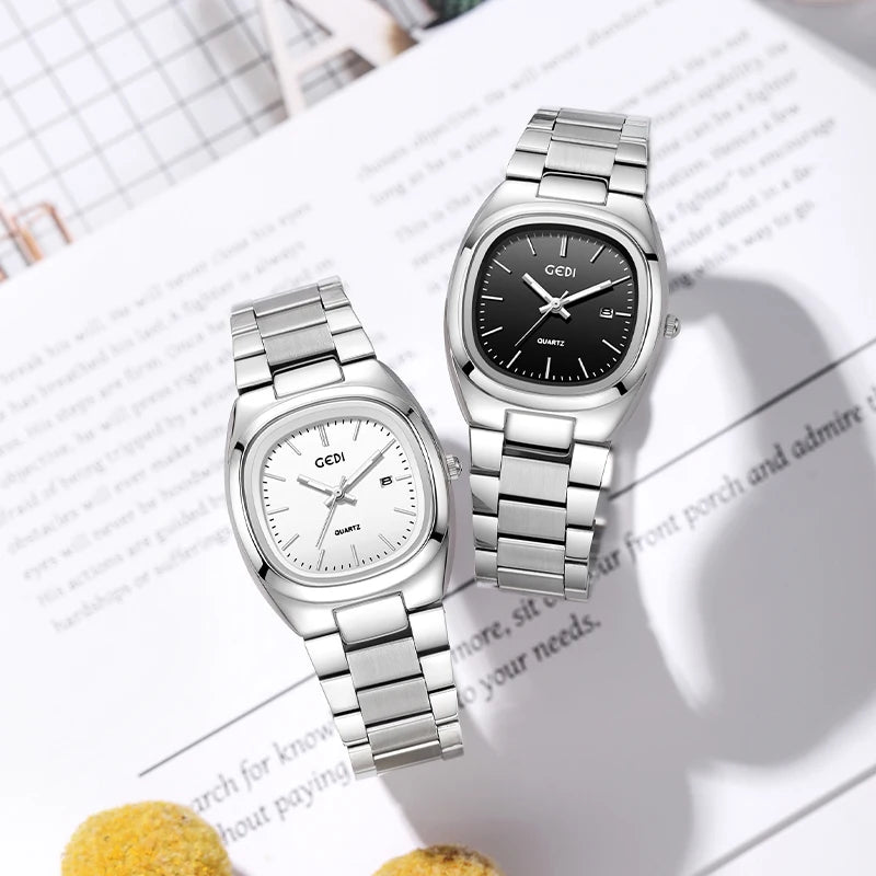 luckacco simple dual calendar women's watch high value solid steel waterproof watch ladies niche oval quartz watch