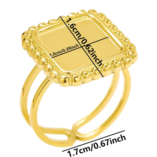 Luckacco Oval Square Leaf Heart Sun Base Open Adjustable Ring DIY Rhinestone Oil Drop Stainless Steel Rings For Women Men Jewelry Bagues