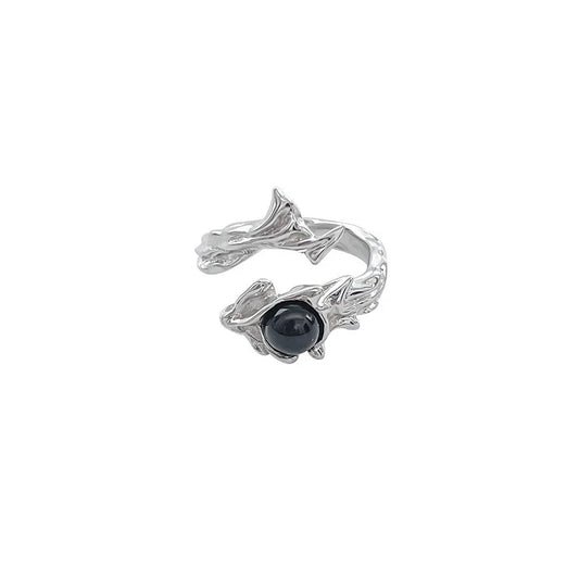 Luckacco Gothic Irregular Gemstone Ring Aesthetic Girls Adjustable Black Stone Ring Women's Liquid Punk Ring Vintage Jewelry Accessories