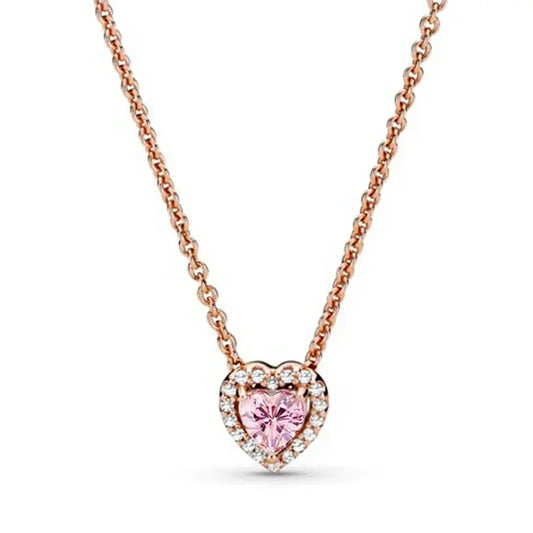Luckacco New 925 sterling silver heart-shaped pink ring necklace earring set luxurious sparkling charm jewelry fashion wedding gift