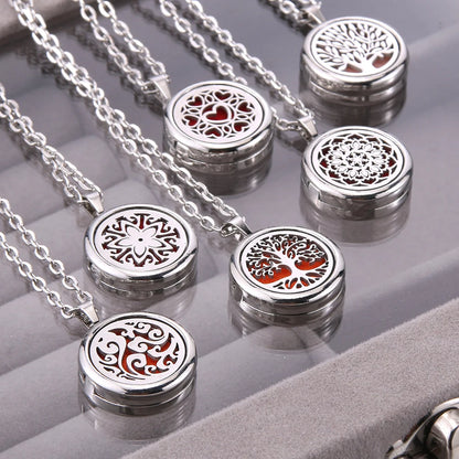 Luckacco New Tree Of Life Aromatherapy Necklace Stainless Steel Essential Oil Diffuser Amulet Perfume Locket Pendant Women Jewelry Gift