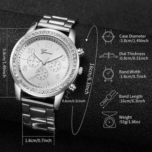 Luckacco Fashion Women Stainless Steel  Silver Color Quartz Watch & Diamond Bracelet