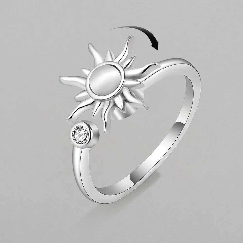 luckacco 925 sterling silver zircon sunflower spinner rings for women adjustable anti stress rings fashion party gift 2022 new hot sale