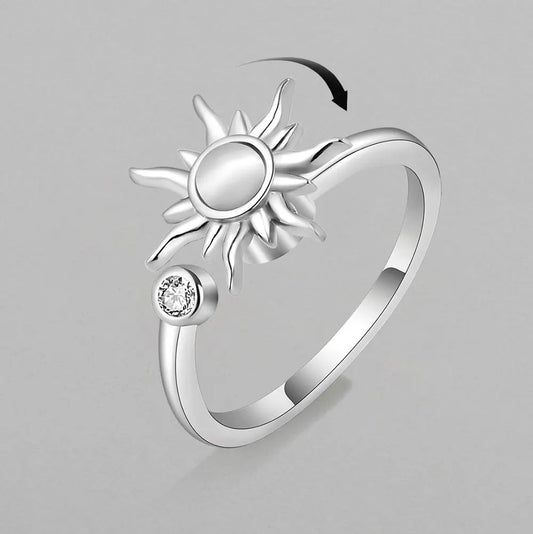 Luckacco 925 Sterling Silver Zircon Sunflower Spinner Rings for Women Adjustable Anti Stress Rings Fashion Party Gift 2022 New Hot Sale