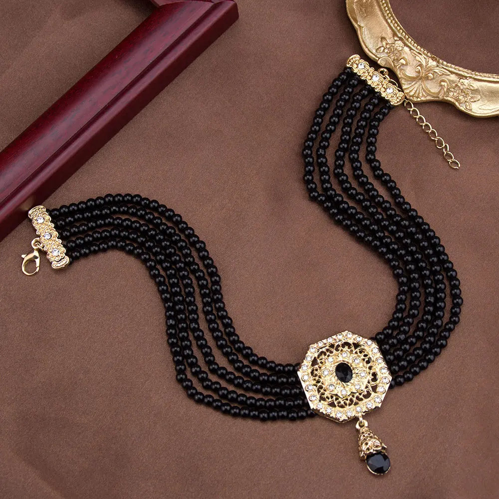 luckacco sunspicems chic morocco jewelry bead chain choker necklace for women gold color square mesh pendnat arabic bridal wedding bijoux