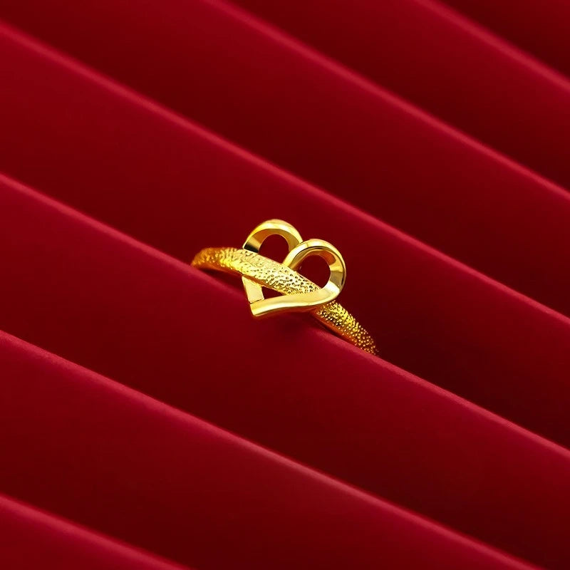 luckacco gold color open mouth ring vietnamese sand gold plated double heart women's love rings anillos de acero inoxidables кольца
