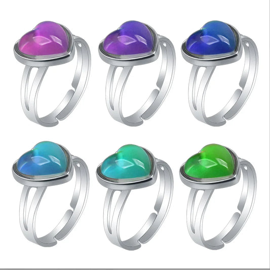 Luckacco Vintage Peach Heart Love Gem Temperature Sensing Change Color Mood Ring Jewelry Halloween Rings for Women