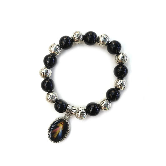 Luckacco Holy Father Mother Pendant Glass Pearl Beads Strand Elastic Bracelet For Men Women Religious Jewelry
