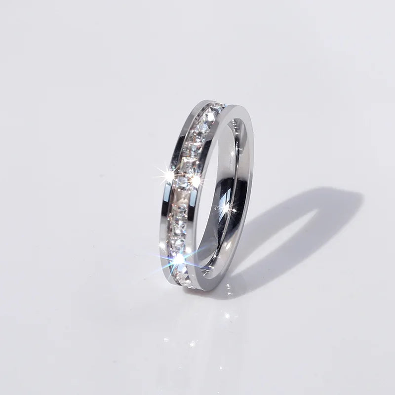 luckacco clear white stones wedding women ring stainless steel 1 and 2 rows bling zircon fashion pair ring female jewelry