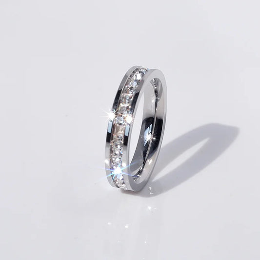 Luckacco Clear White Stones Wedding Women Ring Stainless Steel 1 and 2 Rows Bling Zircon Fashion Pair Ring Female Jewelry