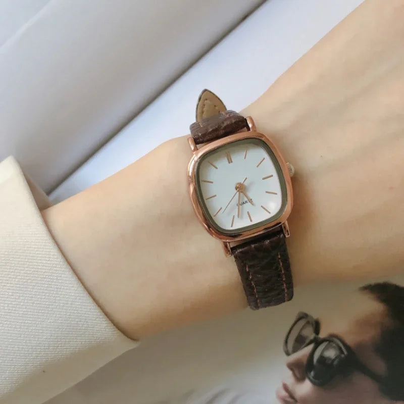 luckacco retro brown women watches qualities small ladies wristwatches vintage leather bracelet watch fashion brand female envío gratis