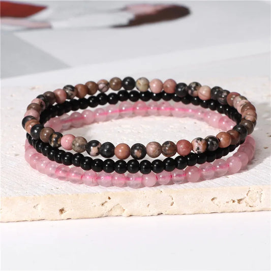 Luckacco 3pcs Amethysts Purple Agates Elastic Bracelets For Women Men Natural Stone Tiger Eye Black Onyx 4mm Beads Bracelet Set Jewelry