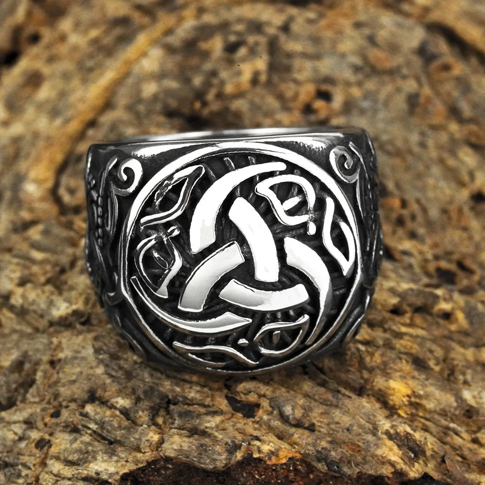 luckacco vintage nordic viking ring stainless steel men ethnic belief odin compass valknut tree of life ring amulet jewelry