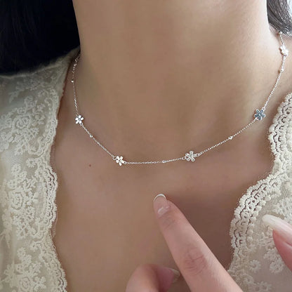 Luckacco New 925 Sterling Silver Classic Multiple Flower Combinations Choker Necklace For Girl Neck Women Wedding Party Gift Fine Jewelry