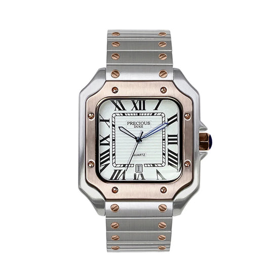 Luckacco 2025 Men's Luxury Square Quartz Watch Stainless Steel Rubber Band Roman Numeral Calendar Watch British Brand Watch