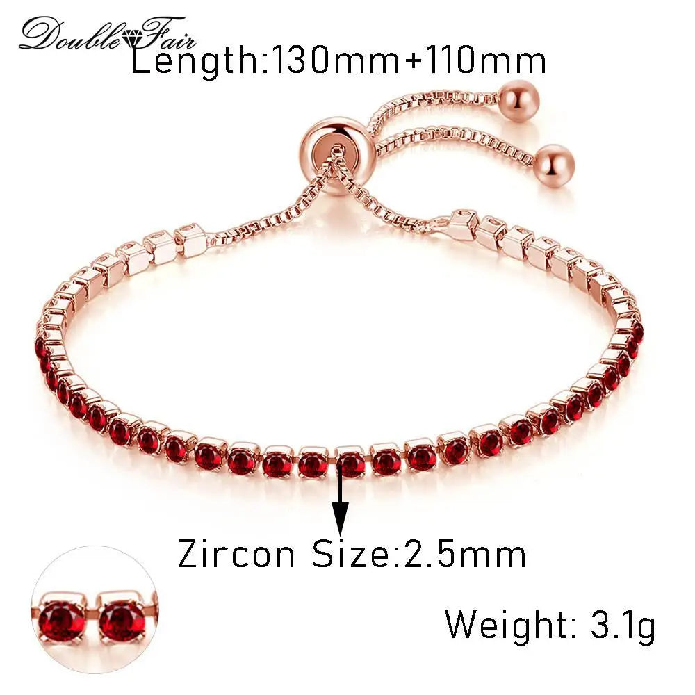 luckacco designer red zirconia short tennis bracelets for women men dazzling crystal adjustable chain on hand party daily gifts jewelry