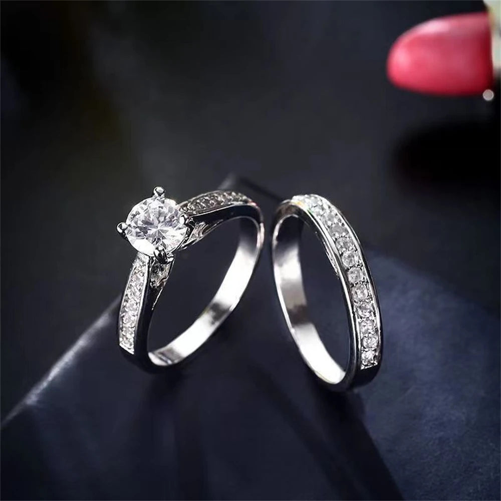 luckacco 925 sterling silver couple rings set embedded with crystal zirconia stones - matching rings for men and women