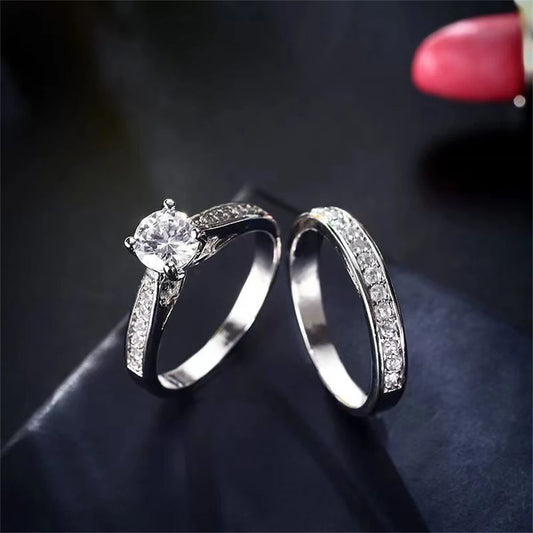Luckacco 925 Sterling Silver Couple Rings Set Embedded With Crystal Zirconia Stones - Matching Rings For Men And Women