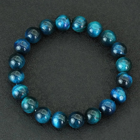 Luckacco 6/8/10/12mm Premium Beaded Bracelet Men Women Natural Blue Tiger Eyes Stone 4 Sizes Elastic Bangles Meditation Healing Jewelry