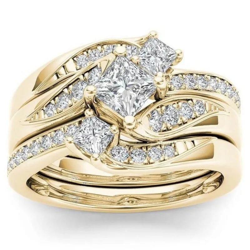 luckacco elegant rose gold silver gold color inlaid with white zircon rings set fashion party engagement wedding rings for women jewelry