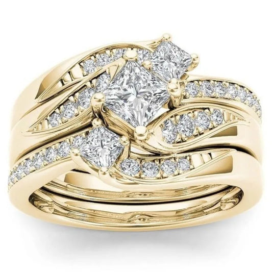Luckacco Elegant Rose Gold Silver Gold Color Inlaid with White Zircon Rings Set Fashion Party Engagement Wedding Rings for Women Jewelry