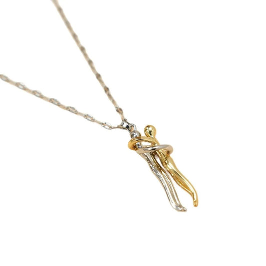Luckacco FTCY Stainless Steel Couple Hugging Necklace Pendant for Women Men Gold Silver Color Couple Love Chain Friend Gift Party Jewelry