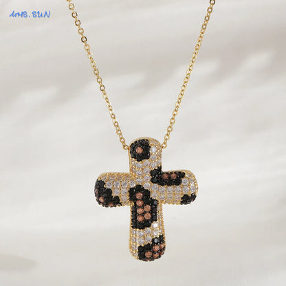 Luckacco SUNSLL Classic Chunky Full Cubic Zircon Cross Pendant Necklaces For Women Men Gold/Silver Color Catholicism Religious Jewelry