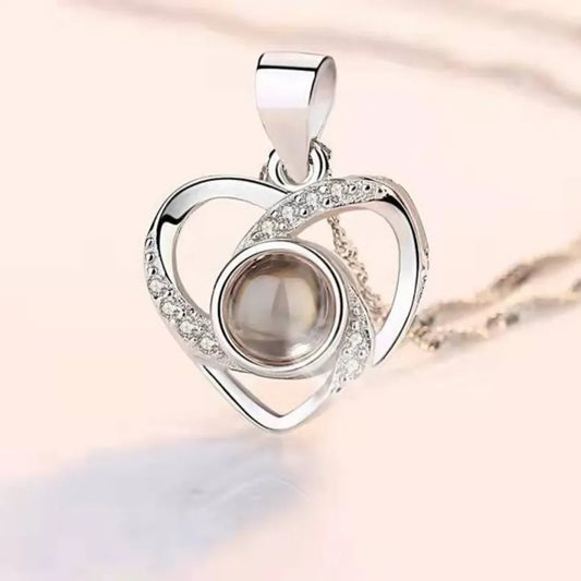 Luckacco Valentine's Day Gift Projection 100 Languages Necklace Simple Heart Shaped Projection Necklace Birthday Lover Family Memory Gift