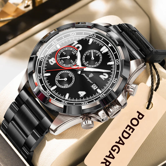 Luckacco POEDAGAR Trendy Men's Watch Luminous Waterproof Stainless Steel Male Watch Chronograph Date Sports Quartz Watches For Men Reloj