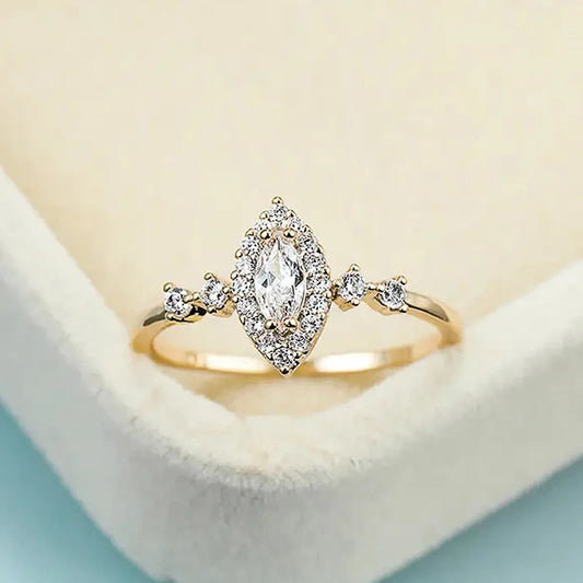 Luckacco daily picks Exquisite Bridal Wedding Rings with Marquise Cubic Zirconia Luxury Gold Color Engagement Band Accessories Fashion Jewelry