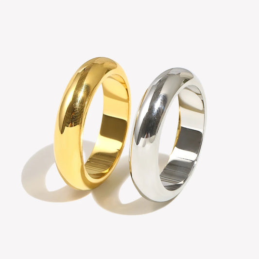 Luckacco E.B.belle Waterproof Gold Plated Silver Color Minimalist Basic Thick Plain Loop Circle Stainless Steel Rings For Women