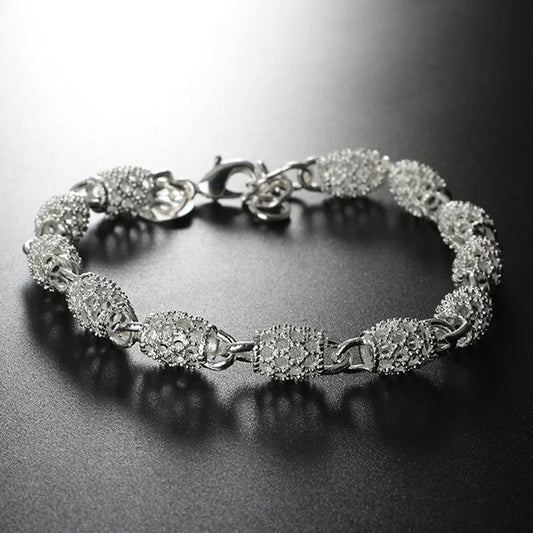 Luckacco 925 Silver Flower Beads Charm Bracelets For Women Hollow Ball Silver Bracelet Adjustable Wedding Party Jewelry Gifts