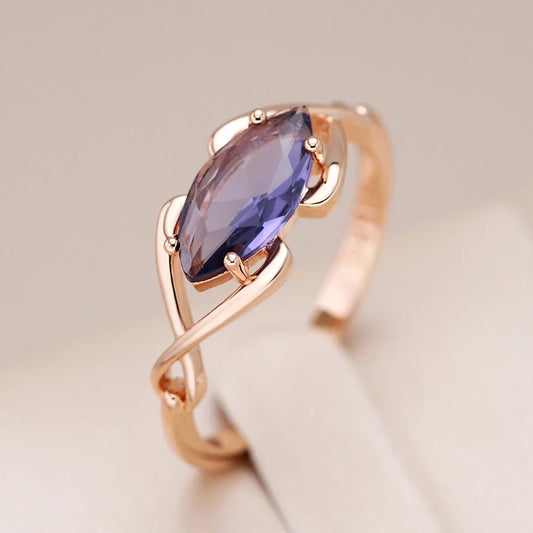 Luckacco Kinel Sparkling Rhombus Purple Natural Zircon Rings for Women Luxury Unusual 585 Rose Gold Color Party Daily Jewelry 2023 New