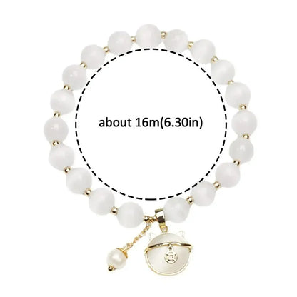 Luckacco Exquisite Opal Beaded Bracelet for Women Elegant Lucky Cat Pendant Adjustable Bracelets Fashion Friendship Jewelry Gifts