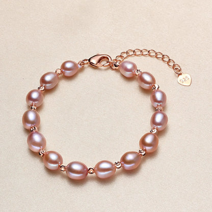 Luckacco 5-6mm Small Rice Pearl Strand Bracelets for Women Sweet Real Mixed Baroque Pearls Elegant Natural Freshwater Pearl Bracelets