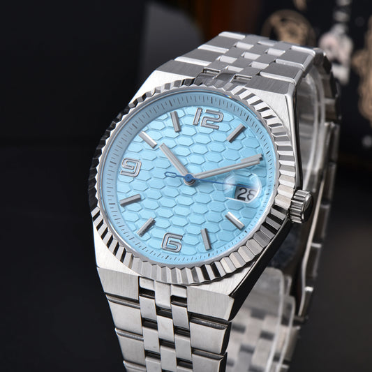 Luckacco 2025 New Watch 39.5mm Men's Watch Sapphire Glass NH35 Movement Texture Dial Silver Case Stainless Steel Strap