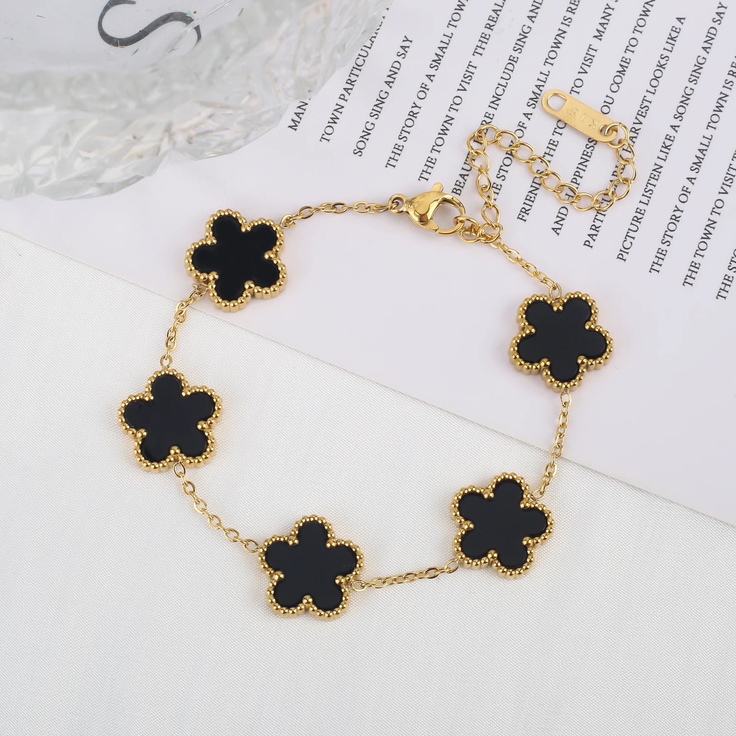 luckacco classic luxury stainless steel bracelet ladies adjustable five flower bracelets for women new fashion party jewelry gifts clover