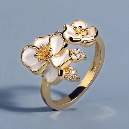 Luckacco 2025 New Rural Style Design: Camellia Ring with Women's Micro Inlaid Zircon Flowers, Fashionable and Sweet Jewelry Accessories