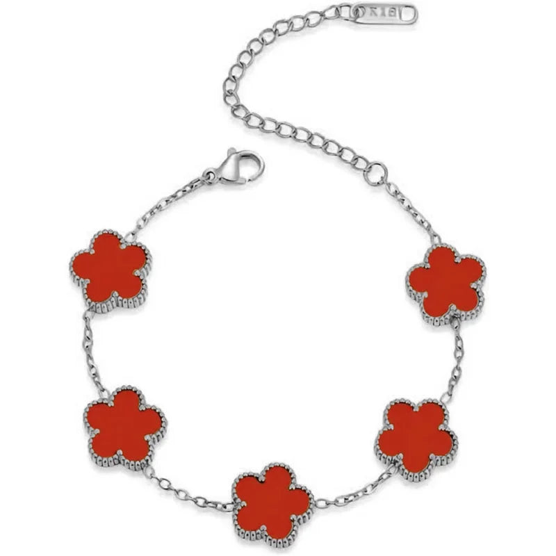 luckacco 14k gold plated five-leaf clover link bracelets white black blue gold red green lucky bracelets jewelry gifts trendy for women