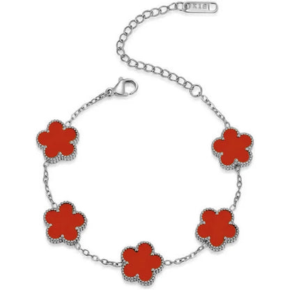 Luckacco 14K Gold Plated Five-leaf Clover Link Bracelets White Black Blue Gold Red Green Lucky Bracelets Jewelry Gifts Trendy for Women