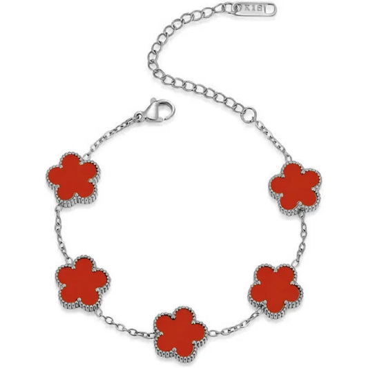Luckacco 14K Gold Plated Five-leaf Clover Link Bracelets White Black Blue Gold Red Green Lucky Bracelets Jewelry Gifts Trendy for Women