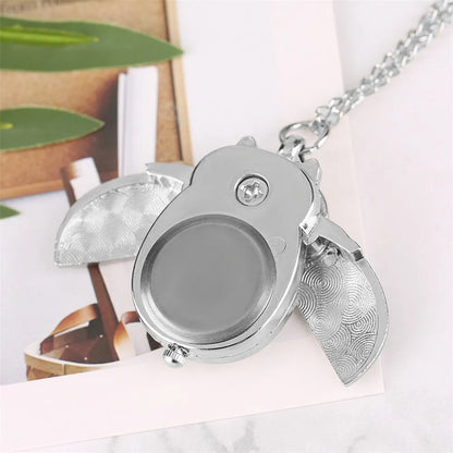 Luckacco Tiny Cute Owl Shaped Pendant Necklace Pocket Watch for Kid Men Women Retro Quartz Pocket Clock Gifts Arabic Numerals Dial