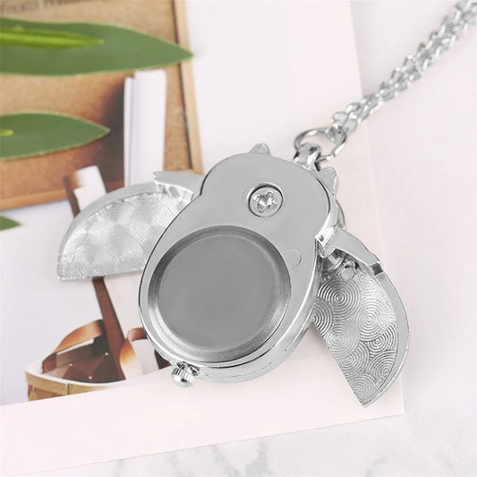 Luckacco Tiny Cute Owl Shaped Pendant Necklace Pocket Watch for Kid Men Women Retro Quartz Pocket Clock Gifts Arabic Numerals Dial