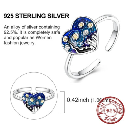 Luckacco New 925 Sterling Silver Rings Gold Heart Bow Adjustable Open Closed Ring Suitable for Women Stacking Ring Fashion Jewelry Gift