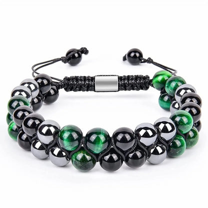 Luckacco 8MM Natural Tiger Eye Stone Adjustable Bracelet Double Layer Hand Woven  Row Strand Beaded Bangles Couple Party Jewelry