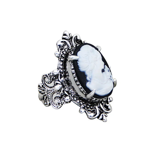 Luckacco Vintage 6 Colors Lady Queen Cameo Rings For Women Antique Silver Plated Flower Plant Pink Cameo Ring Fashion Jewelry