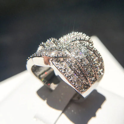 Luckacco New Fashion Multi-Layered Cross Finger Ring with Dazzling Zircon Daily Wear Statement Rings for Women Party Jewelry Gifts