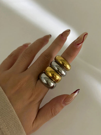Luckacco Peri'sbox 8mm 10mm High Polish 18K Gold Plated Round Chunky Rings for Women Men Smooth Stainless Steel Minimalist Party Jewelry